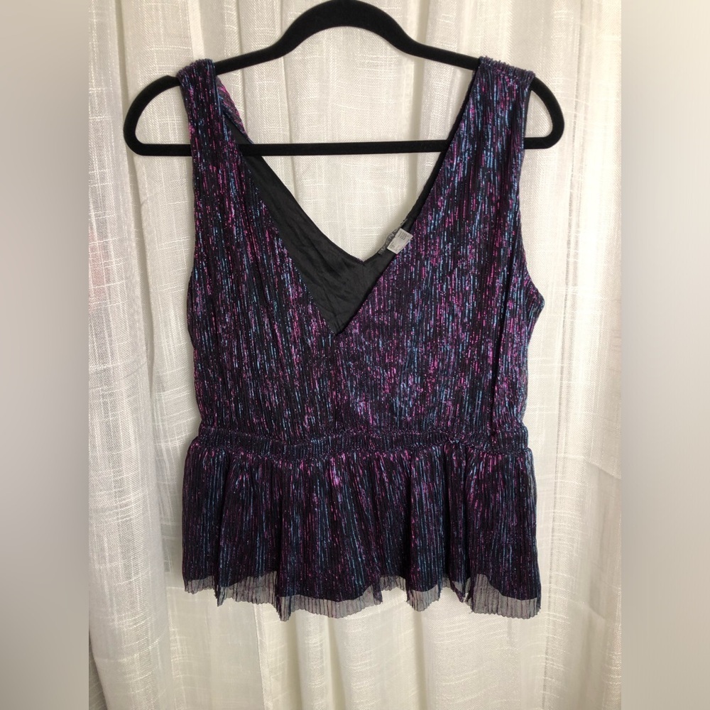 VENUS Shimmering Black and Purple Sleeveless Blouse NWOT size Large - Picture 4 of 12